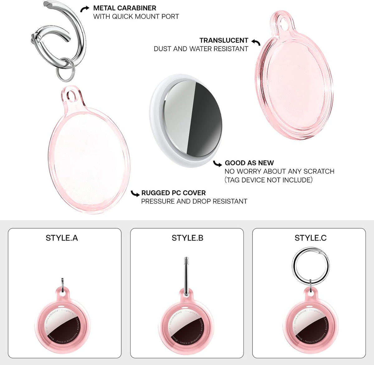 4 Pack Case for Apple AirTag Holder with Keychain, Waterproof & Anti-Scratch Protect Cover Compatible with Airtags, for AirTag 2nd & 1st Generation, Accessories Air Tagholder for Keys, Bags, Pet