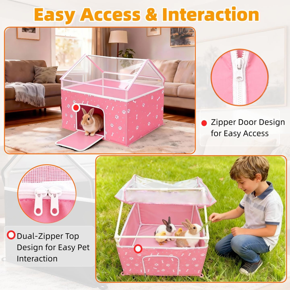 Cat Playpen, Puppy Playpen Small Dog Pet Crate Tent Cage Indoor & Outdoor, Cat House Enclosure Kennel Dogs/Cats/Rabbits/Hamster (Pink)
