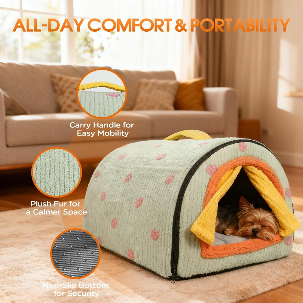 Dog House Indoor for Small Dogs & Cats, 2-in-1 Enclosed Dog Bed, Green M