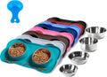 Hubulk Pet Dog Bowls 2 Stainless Steel Dog Bowl with No Spill Non-Skid Silicone Mat + Pet Food Scoop Water and Food Feeder Bowls for Feeding Small Medium Large Dogs Cats Puppies (Medium, Green) 