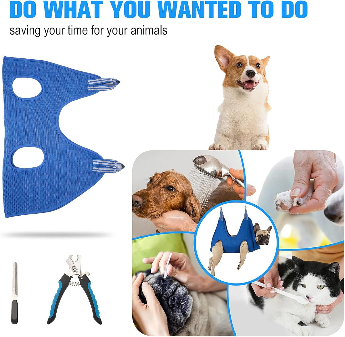 Kkiimatt Dog Grooming Hammock Harness for Extra Small Dog, XS Grooming Hammock for Pet, Dog Nail Hammock with Nail Clippers/Trimmer, Grooming Sling Holder Hanger for Nail Trimming/Clipping 