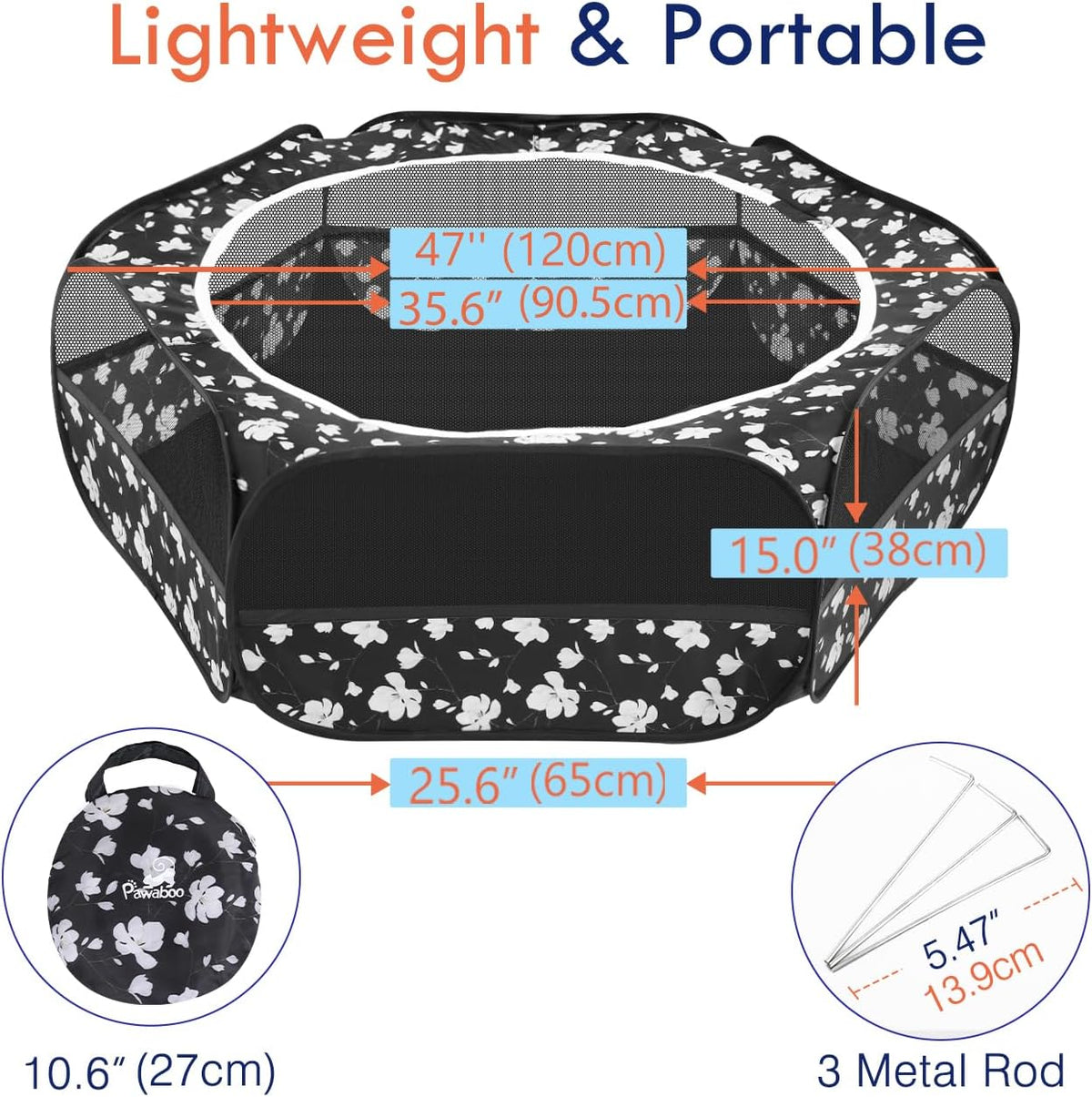 Pawaboo Small Animal Playpen, Waterproof Portable Pet Cage Tent, Magnolia