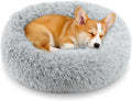 Calming Donut Dog and Cat Bed for Indoor Cats, Anti-Anxiety Round Fluffy Soft Washable Small Pet Bed for Puppy and Kitten, Warming Comfortable Luxury Anti-Slip Waterproof Mute Base 20in Gray