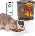Automatic Cat Feeders 4L Timed Dry Food Dispenser WiFi 10 Meals Programmable 1-12 Portion Per Day with APP Control Dual Power Supply with Stainless Bowl for Multi-Pet Easy Clean