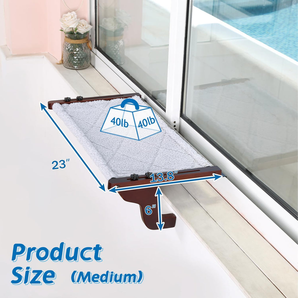 Zakkart 2-PC Easy Seat Cat Perch for Windowsill (Dark Stained Wood/Gray, M)