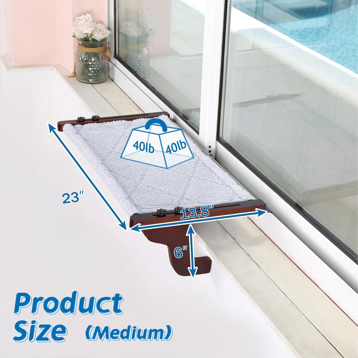 Zakkart 2-PC Easy Seat Cat Perch for Windowsill (Dark Stained Wood/Gray, M)