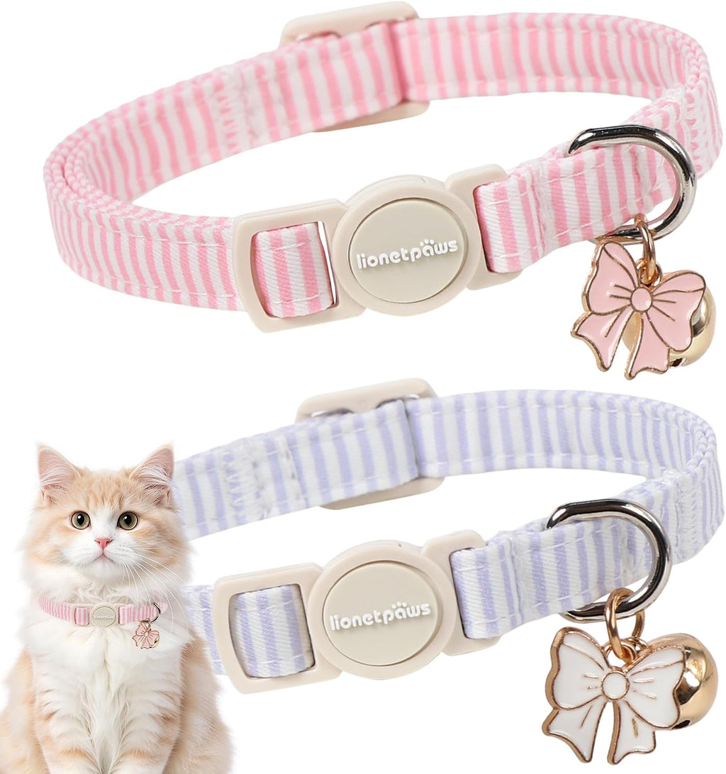 lionet paws 2 Pack Cat Collar Breakaway with Bells-Purple & Pink Stripe