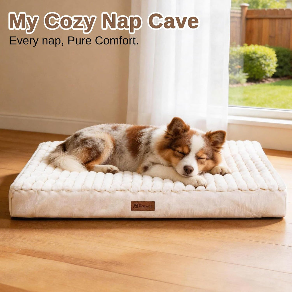 Orthopedic Dog Bed for Large Dogs,Firm Egg Crate Foam,Non-Slip Bottom,Beige