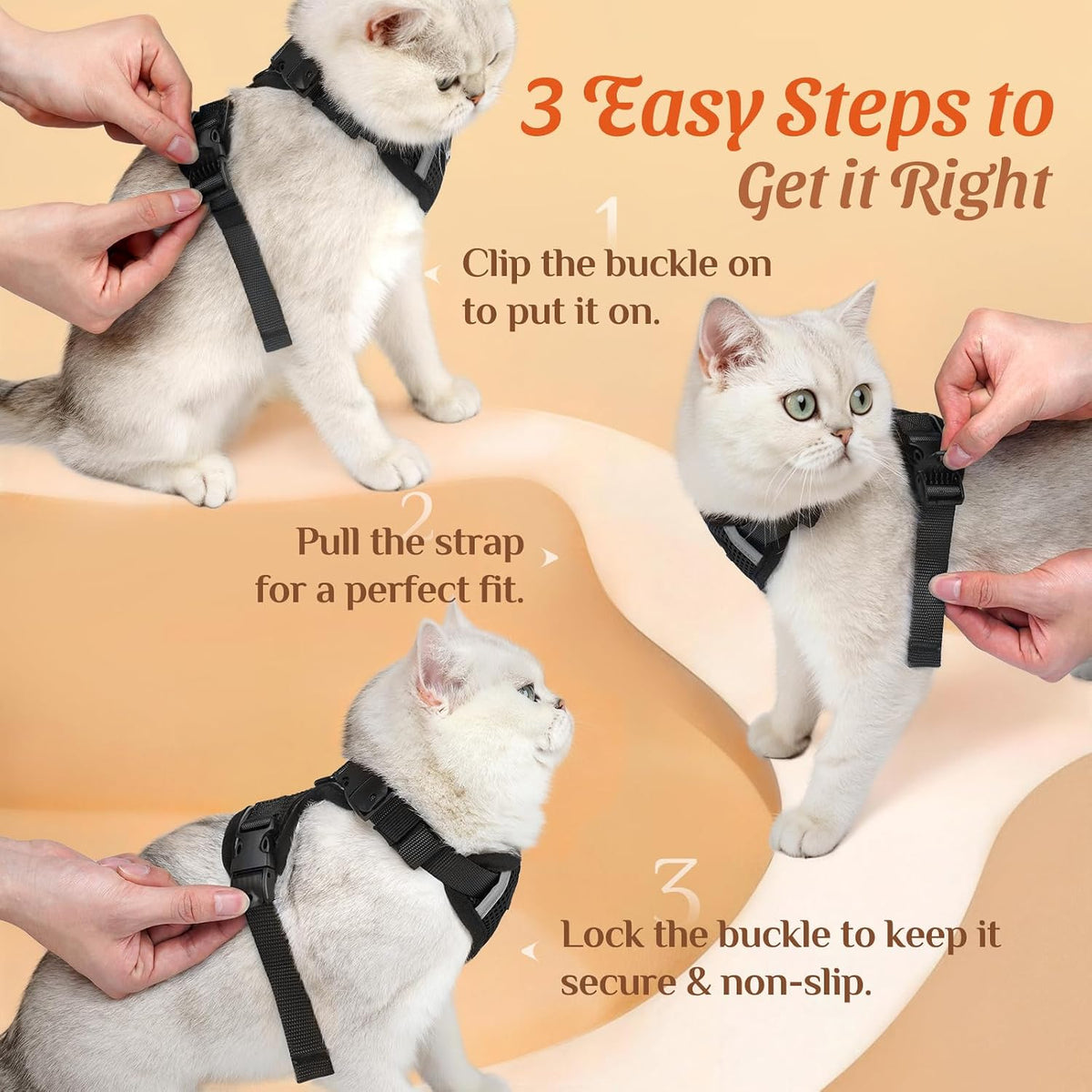 Dooradar Cat Harness and Leash Set with Neck Release Buckle, Black