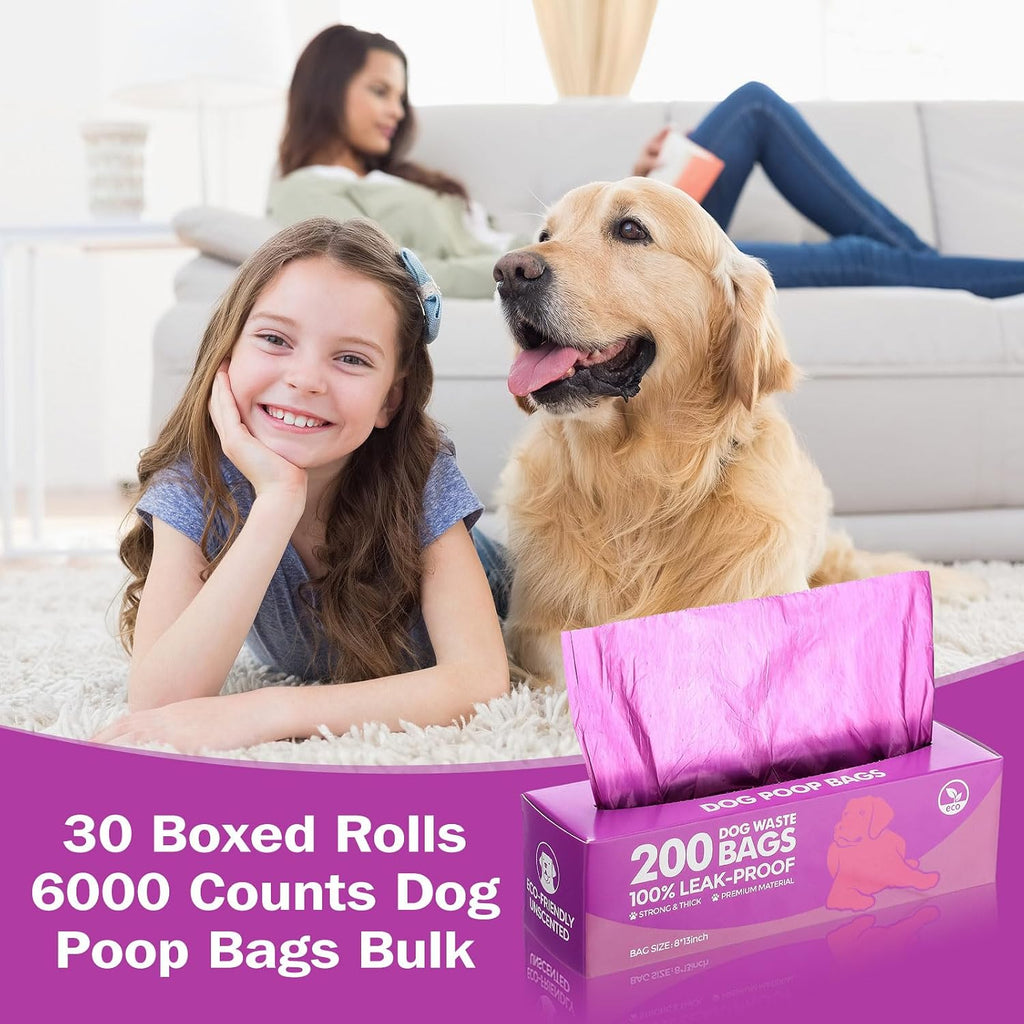 Harloon 6000 Ct Dog Poop Waste Bags, 30 Rolls Refills,Purple,12 X 8 Inches | Bulk Waste Bags for Walking Travel Park, Extra Thick Leak Proof, Doggie Poop Waste Bag Rolls Fit Dispensers, Puppy Cleanup