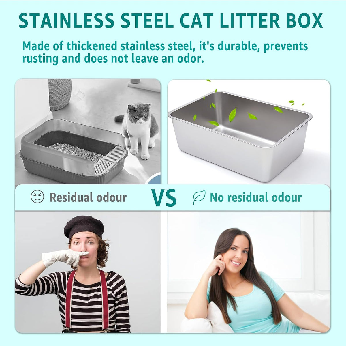 Stainless Steel Litter Box,XXL Metal Cat Litter Box for Big Cats 8IN Deep, Cat LitterBox High Sided Pet Toilet Easy to Clean,Cats Litter Pan for Adult Cats,Non Stick, No Smell | 8IN Deep, Cat LitterBox High Sided Pet Toilet,Easy to Clean,Cats Litter Pa...