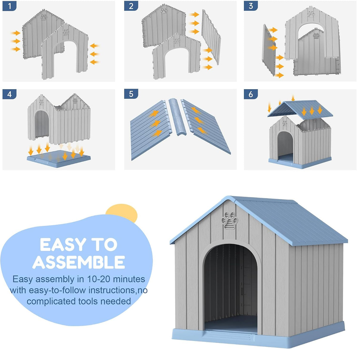 Fancyango Dog House Outdoor Indoor for Small Medium Dogs, Sturdy Plastic Waterproof Doghouse with Air Vents and Elevated Floor, Easy Clean and Assemble (Blue, 26.18''L × 24.02''W × 25.98''H)