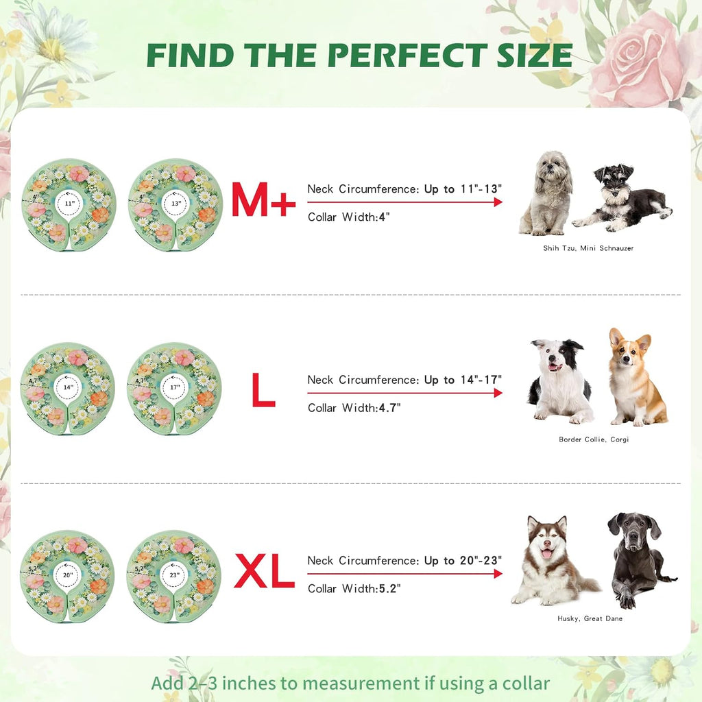 IEUUMLER Inflatable Recovery Dog Cone Collar, Neck Donut Protective ECollar, Adjustable Soft Collar for Dog and Cat After Surgery Prevent from Biting & Licking EU020 Wildbloom Wreath L