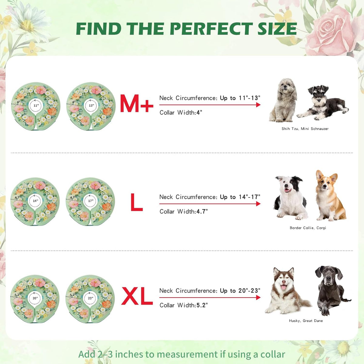 IEUUMLER Inflatable Recovery Dog Cone Collar, Neck Donut Protective ECollar, Adjustable Soft Collar for Dog and Cat After Surgery Prevent from Biting & Licking EU020 Wildbloom Wreath L