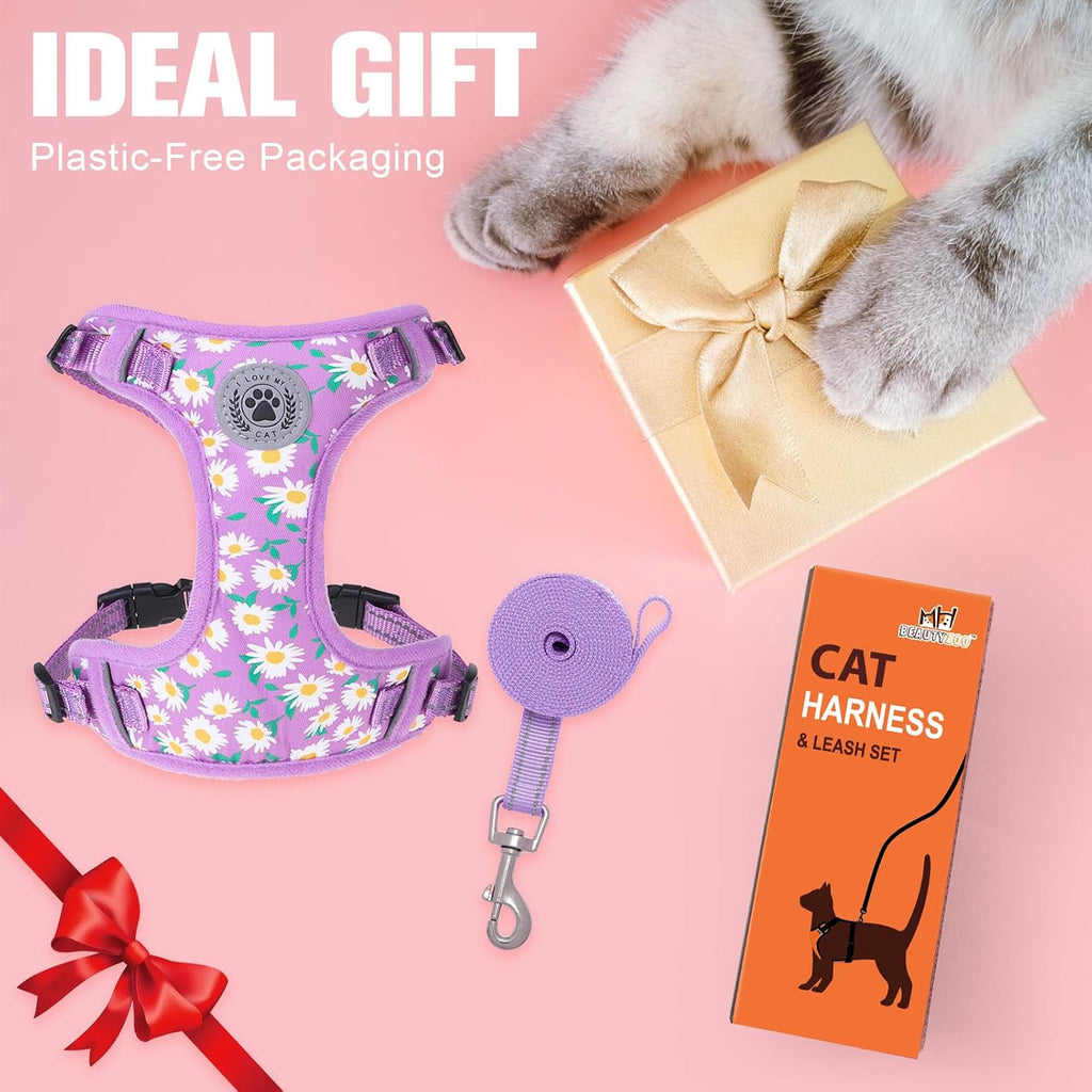 BEAUTYZOO Cat Harness and Leash Set, Escape Proof and Adjustable, Purple