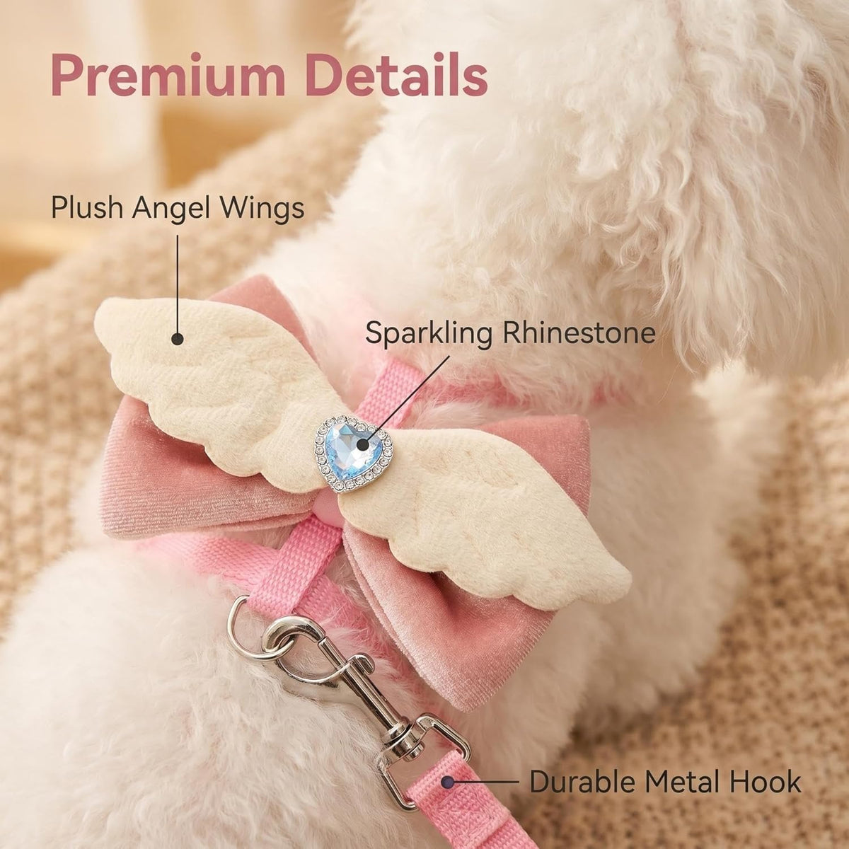 Pink Leash and Bow H-Shaped Design Harness for Small Cats Dogs, Proof Soft Adjustable Vest Easy Control Breathable Harnesses for Small Cats Dogs (Pink 2 S 2-7LBS)