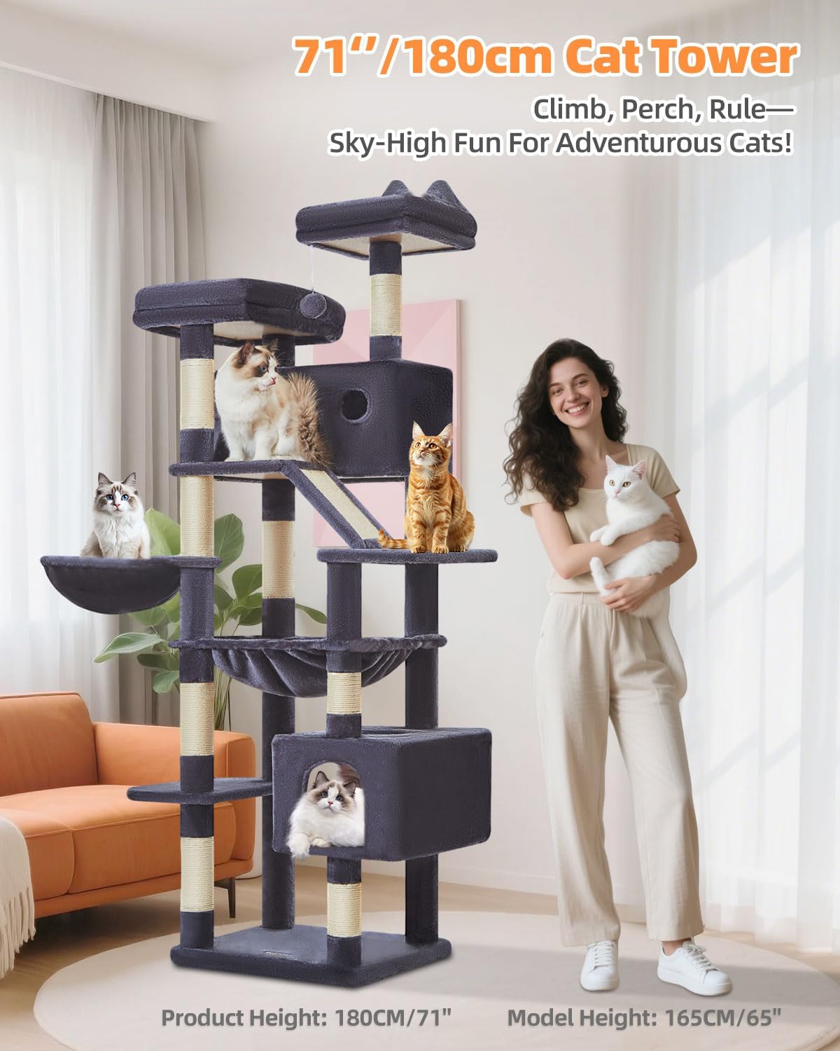 Taoqimiao Cat Tree, 71 in Extra Large Cat Tower for Inddor Cats, MS026LG