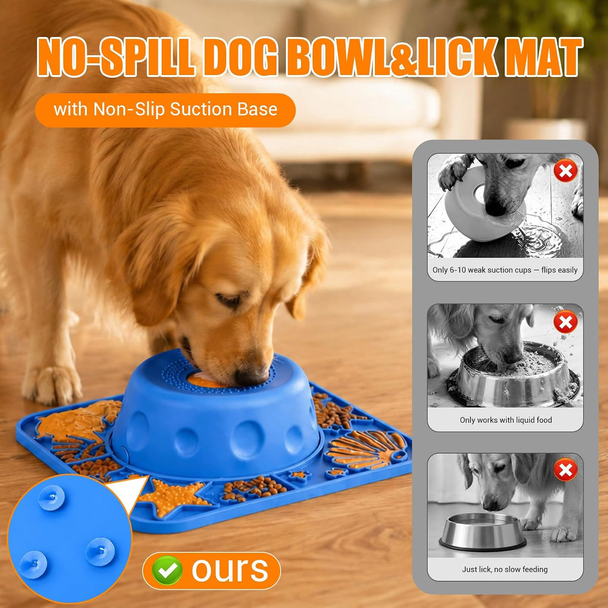 2-in-1 Slow Feeder Dog Bowl with Rolling Ball, Dog Lick Bowl & Lick Mat