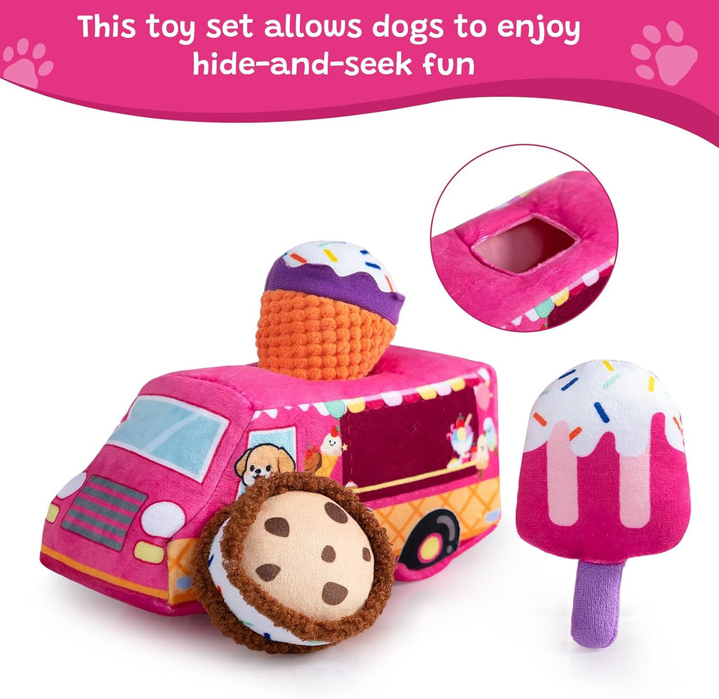 Hollypet Squeaky Hide and Seek Dog Toys for Small and Medium, Ice Cream | Interactive Plush Stuffed Dog Squeak Toys for Small Medium Sized Dogs and Non-Aggressive Chewers, Puppy Teeth Clean Chew Toys
