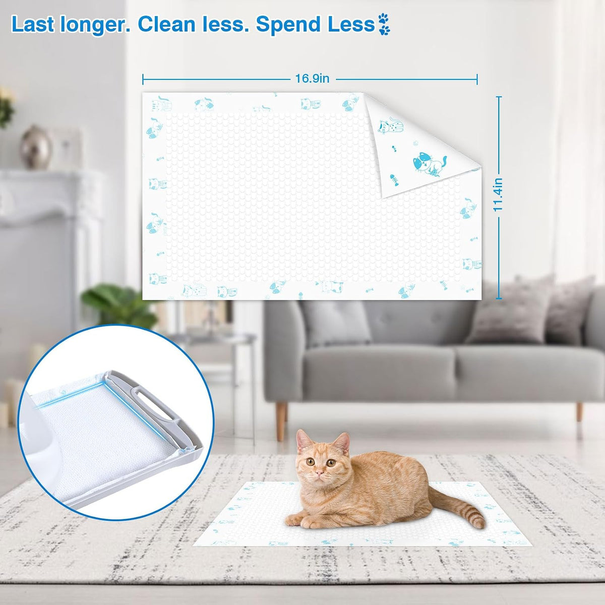 Cat Litter Pads Superior Absorbent 50 Count Scent Generic Refill Compatible with Tidy Cat Breeze Litter System 16.9x11.4 Inch Enhanced Odor Control