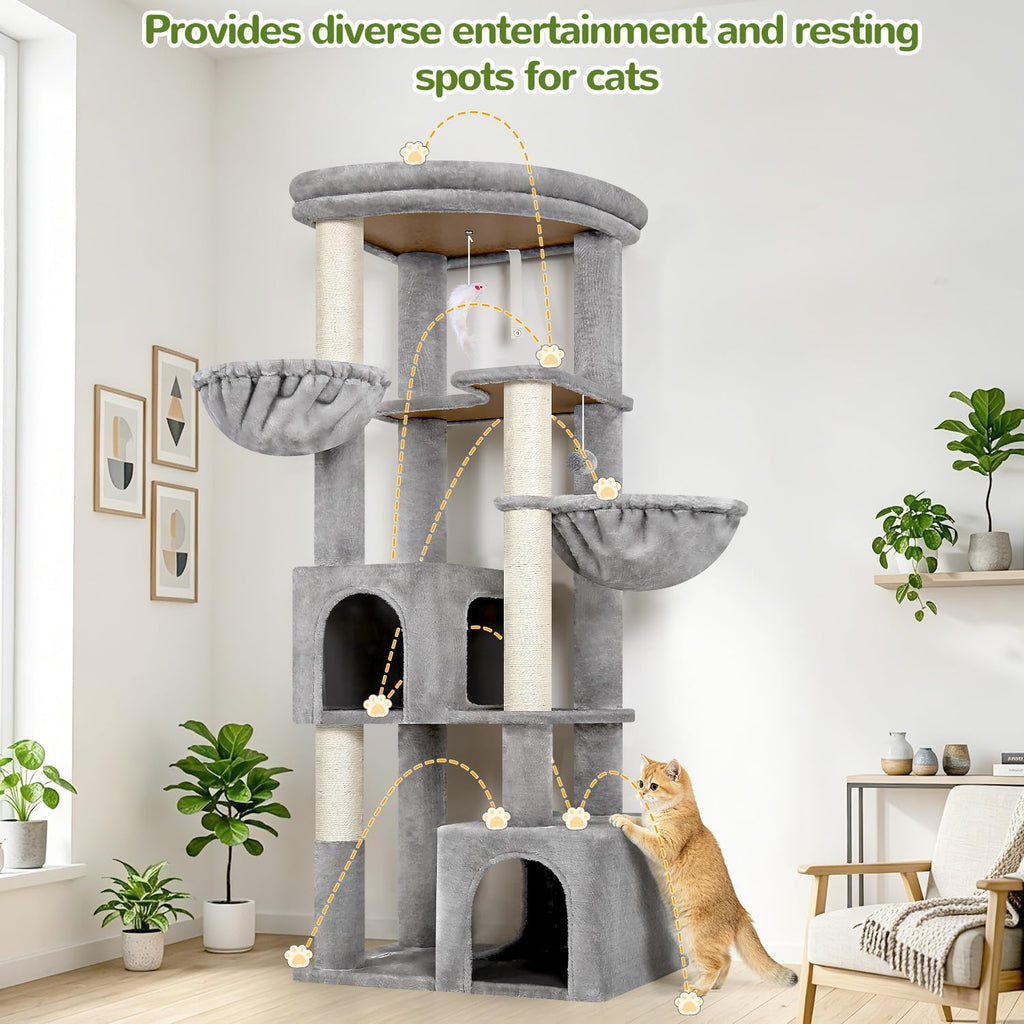 Globlazer C64 Heavy Duty Corner Cat Tree, 64in Large Cat Tower, Light Grey