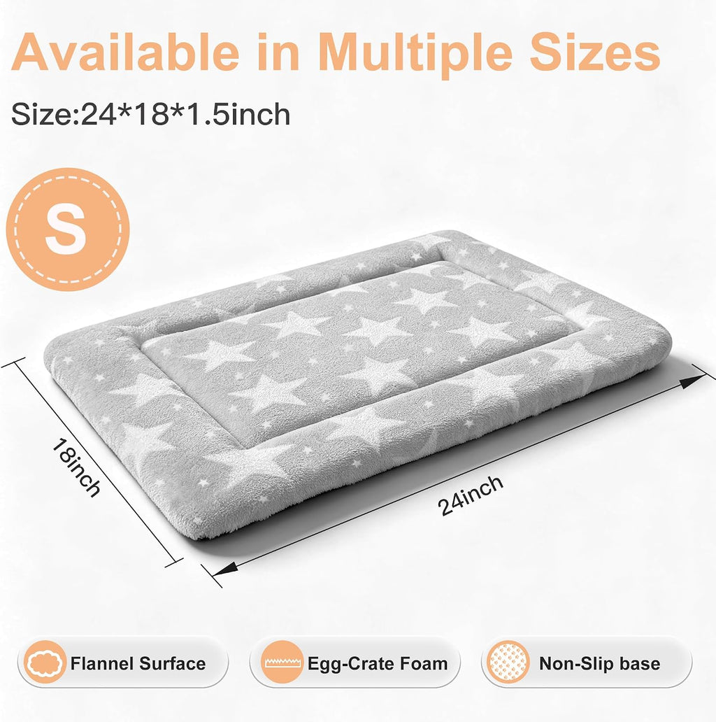Dog Bed Mat, Reversible Crate Pad & Cute Dog Bed - Machine Washable Kennel Mat with Ultra Soft (Big&Small Stars Gray, 24" L*18" W*1.5" Th)