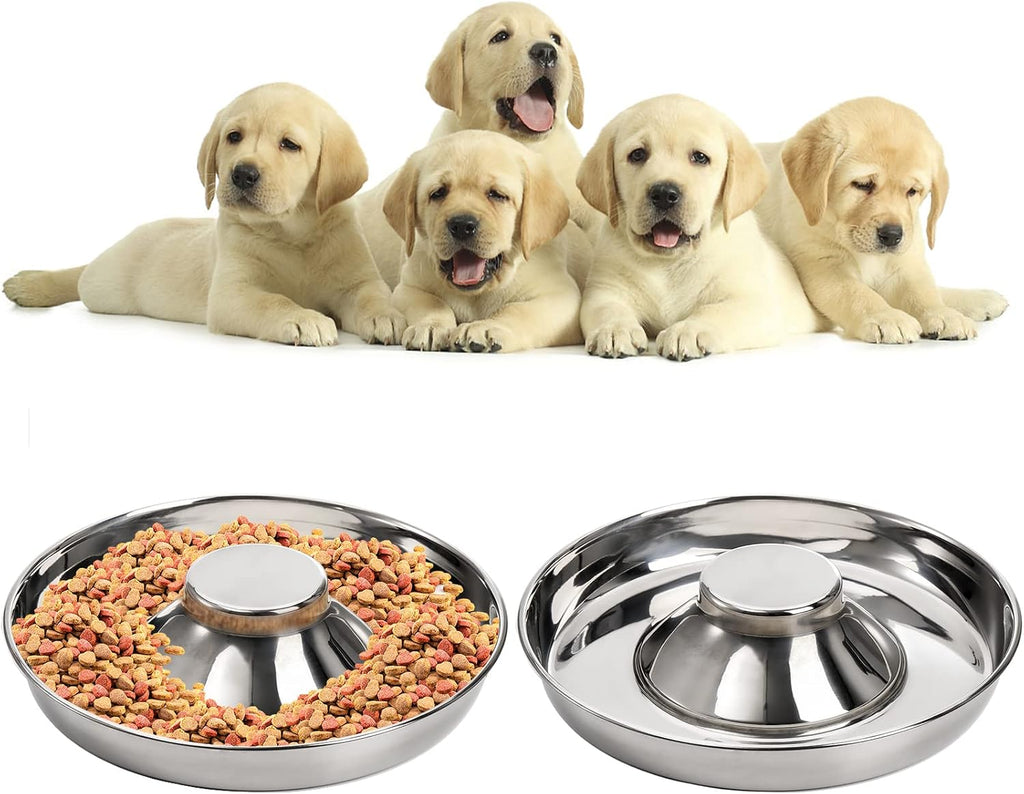SOUJOY 2 Pack Stainless Steel Puppy Bowls, Pet Slow Feeder Bowls, Non-Skid Dog Food and Water Bowl, Feeding Weaning for Small Medium Large Dogs, Cat, Pets, Multiple Puppies 