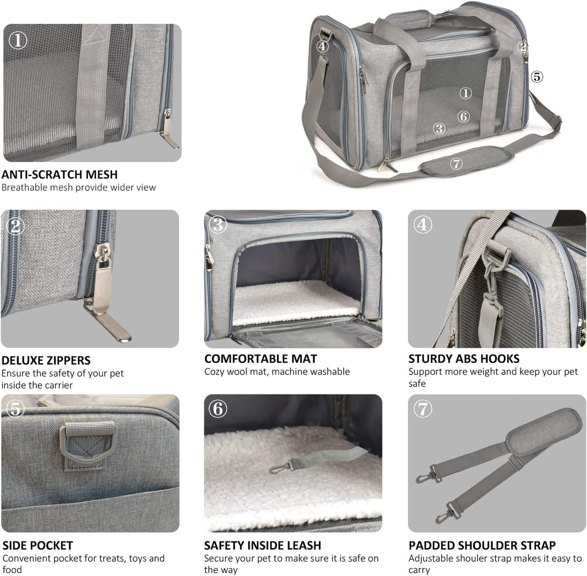 Henkelion Cat Carriers Dog Carrier Pet Carrier For Small / Medium Cats Dogs Puppies (Up To 15lbs), TSA Airline Approved Small Dog Carrier Soft Sided, Collapsible Waterproof Travel Puppy Carrier - Grey