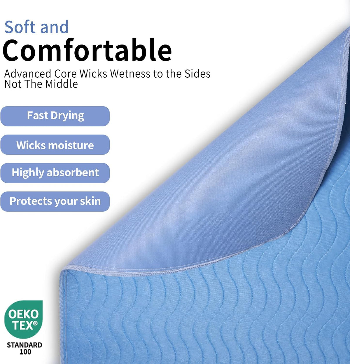 Accompagner Incontinence Bed Pads Washable Waterproof, Ultra-Absorbent Reusable Underpads for Diaper Changing, Nursing, Bedridden, Adults, Seniors, Kids and Dogs (Blue, 24"x24"(Pack of 4))
