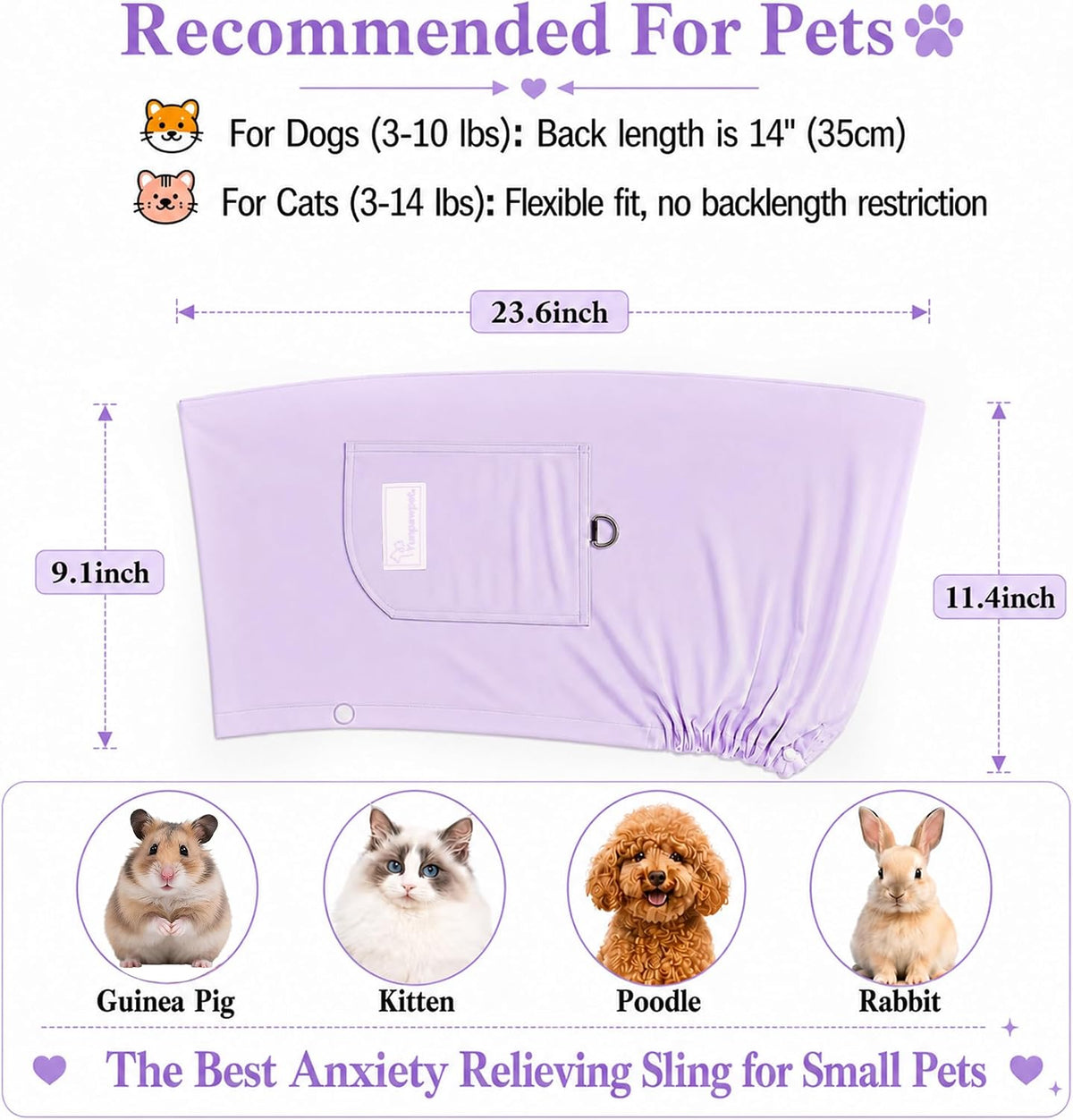 Ice Silk Dog Sling Carrier, Adjustable Safety Strap