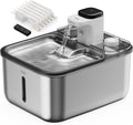 Automatic Stainless Steel cat Water Fountain for Pets Indoor, Wireless Metal Dispenser, Cordless Battery Operated Dog Drinking Fountains, Rechargeable Waterer with Motion Sensor, Black,3.5L 6 Filters