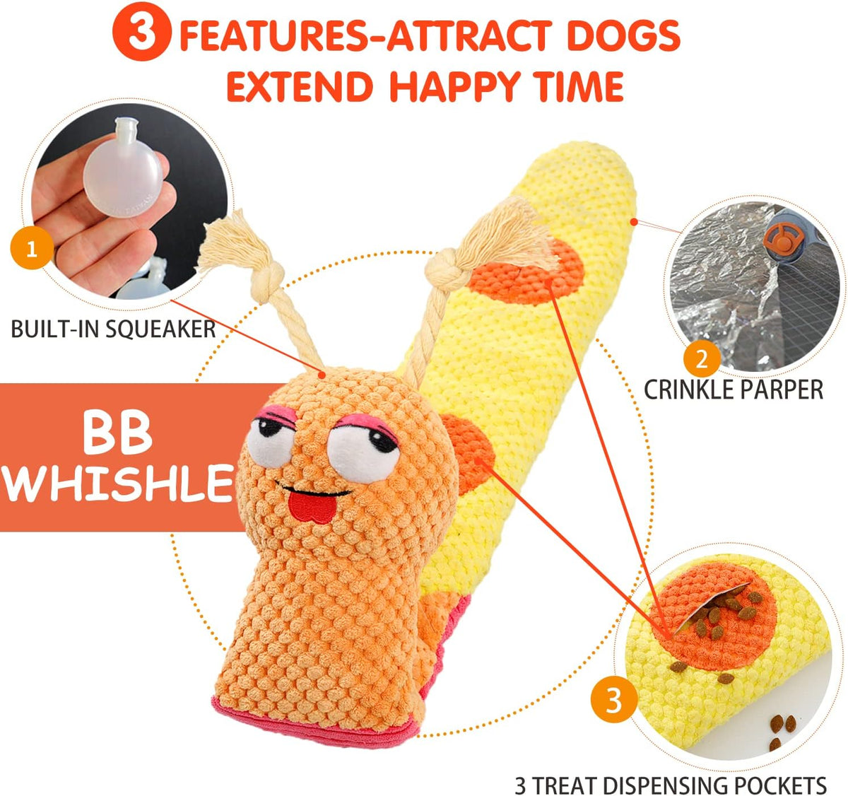 lilfrd Dog Puzzle Enrichment Toy, Squeaky Crinkle Plush Snail Pup Toys | Mental Enrichment, Boredom Relief, Fits Small Medium Large dogs