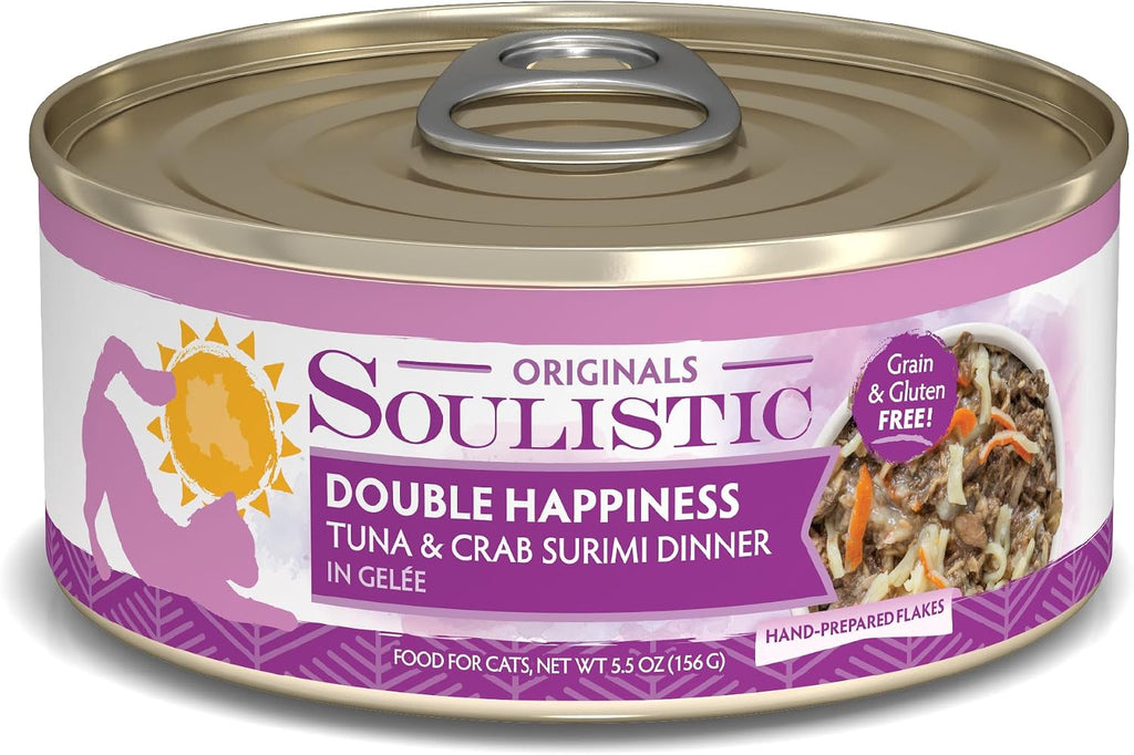 Soulistic Originals Wet Cat Food, Double Happiness Tuna and Crab Surimi Dinner in Gelée, 5.5oz Can, Pack of 8