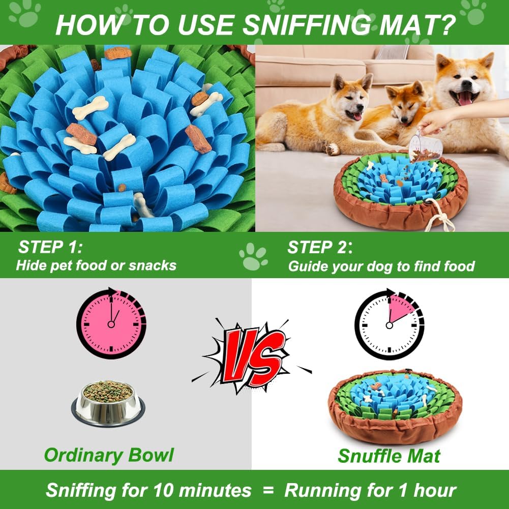 SZEE Snuffle Mat for Dogs, Adjustable Sniffing Mat for Smell Training and Slow Eating, Dog Snuffle Pad for Mental Stimulation and Enrichment, Interactive Toys for Pets (Blue and Green)