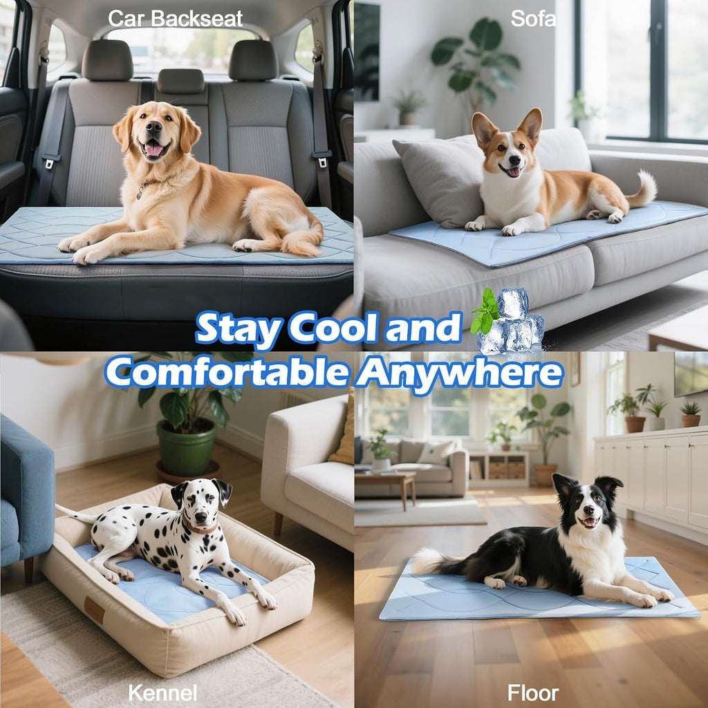 Q-Max>0.4 Dog Cooling Mat (Cool&Warm), 59''×40'', XL, Blue+Grey