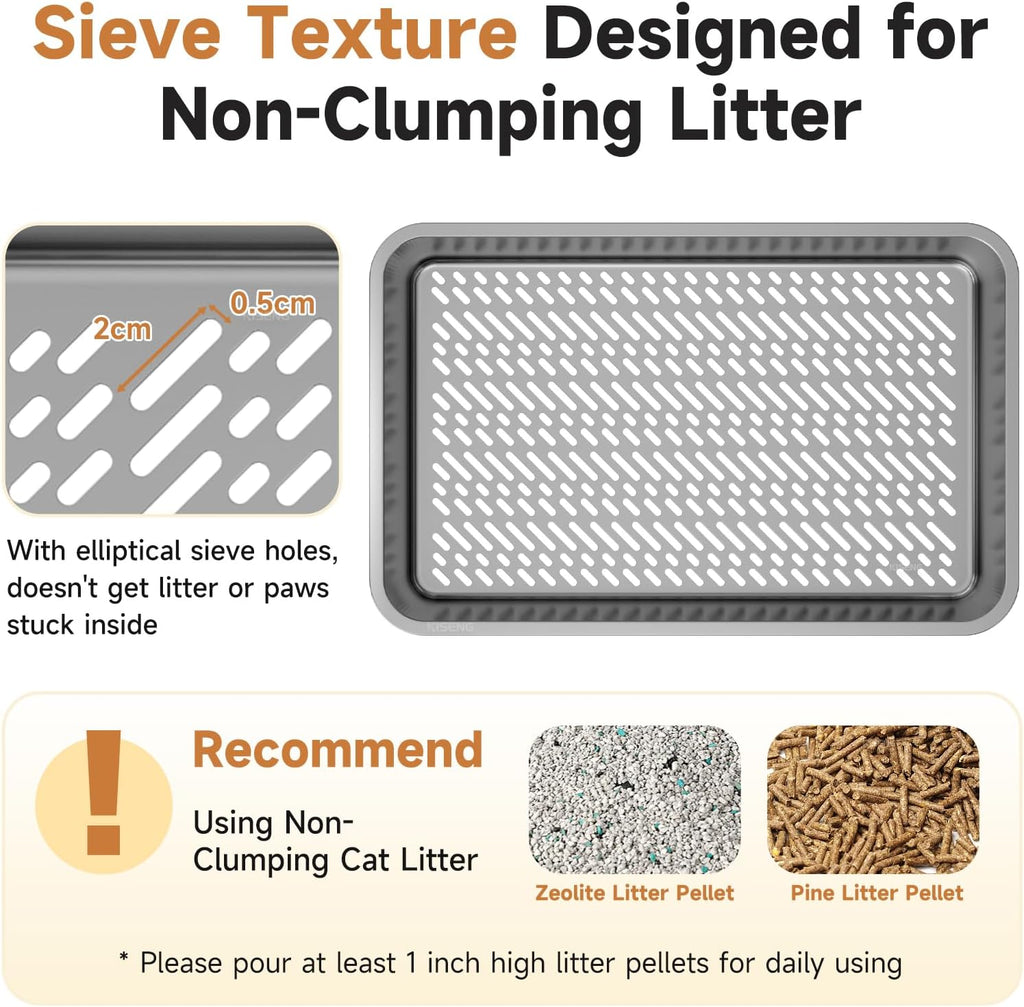 Stainless Steel Sifting Litter Box for Pine Pellets, XL Odor Free