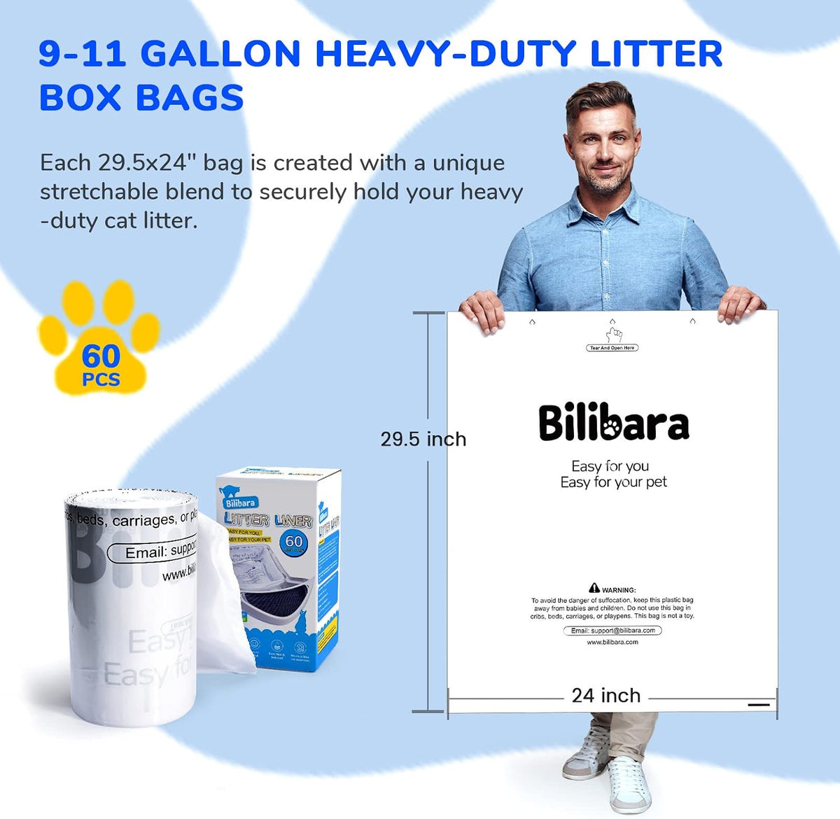 Litter Box Liner Bag Compatible with Cat litter Box 3 and 4, 60 Pack - Extra Thick Waste Bags for Self-Cleaning Pet Kitty Litter Box Drawer Liners, 9-11 Gallons Home/Kitchen Trash Bags