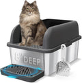 Suzzipaws XL 8" Deep Enclosed Stainless Steel Cat Litter Box for Big Cats | High-Side Anti-Leakage Stainless Steel Litter Box, Non-Sticky, Easy-Clean, Less Tracking for Multi-Cat Homes, Charcoal Gray