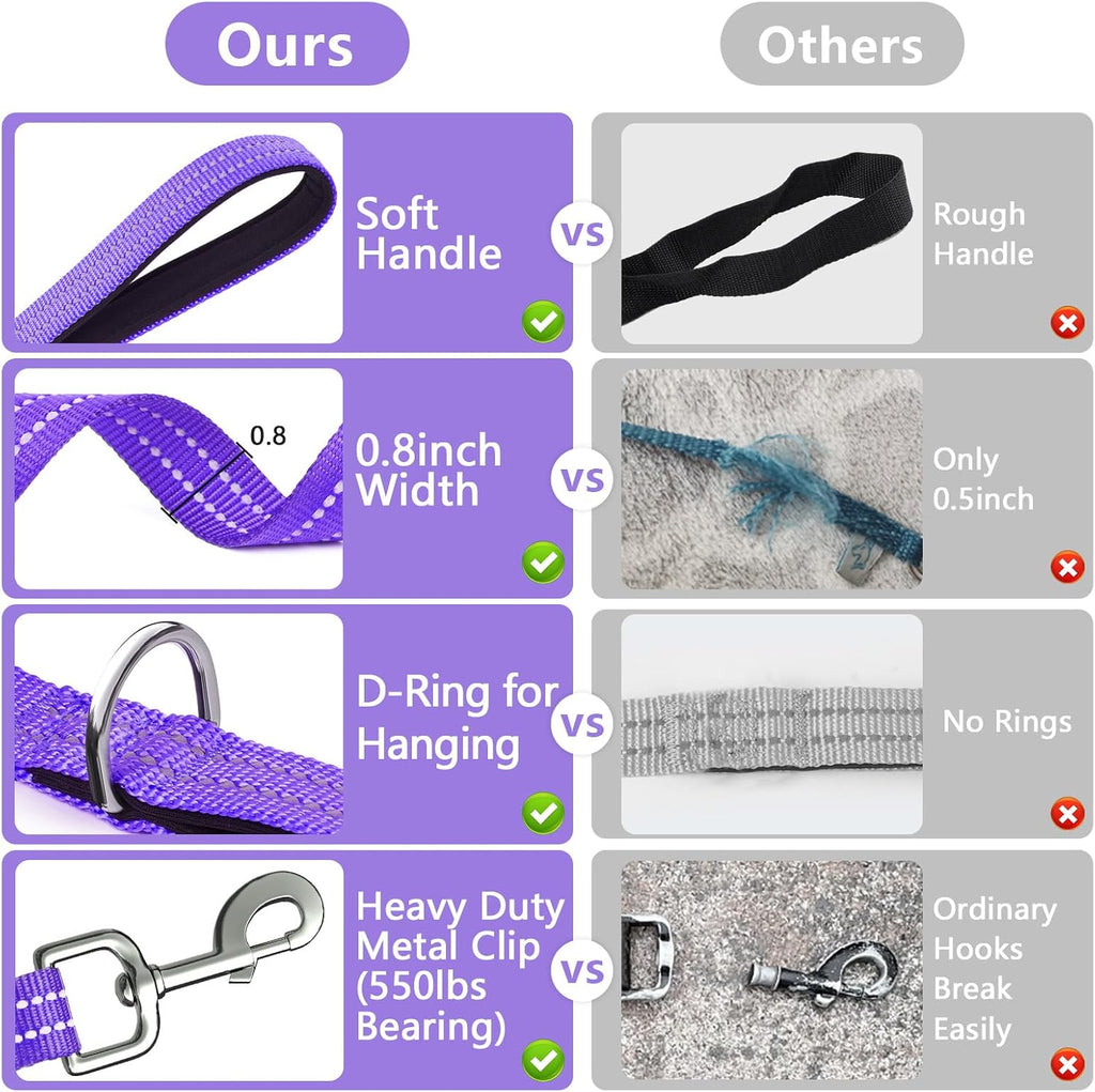 Long Dog Leash XiaZ Training Leashes 10/15/20/30/50/100ft Long Lead for Dogs 100ft Training Leash for Outside Purple 100 Foot Nylon Padded Handle Reflective Hiking Yard