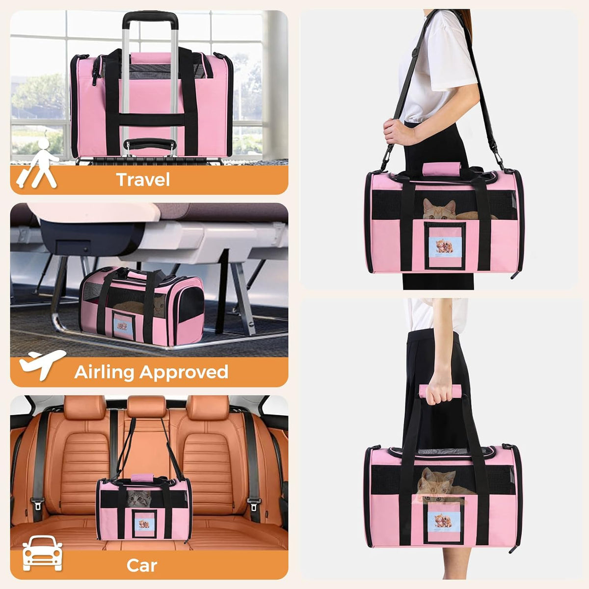 Cat Carriers Soft-Sided Cat Carrier Soft(Up to 16 Lbs),Breathable Pet Bag