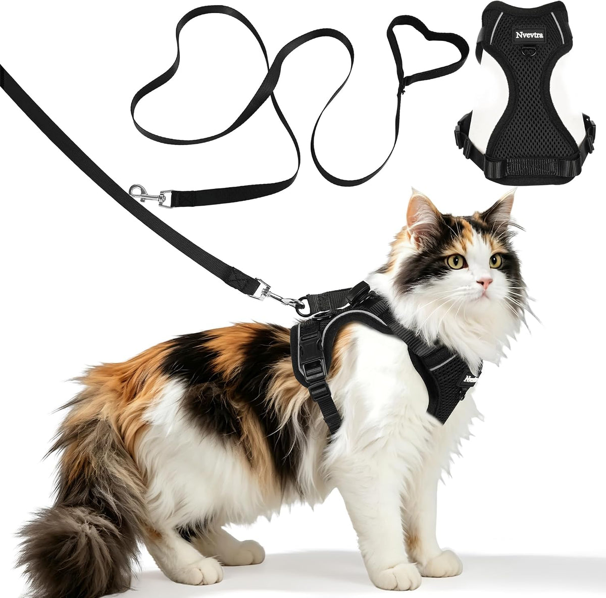Escape-Proof Cat Harness & Leash Set | Adjustable Reflective Design | Breathable Lightweight Comfort | Quick & Easy to Wear | Safe Fit for Small, Medium & Large Cats-Black,S