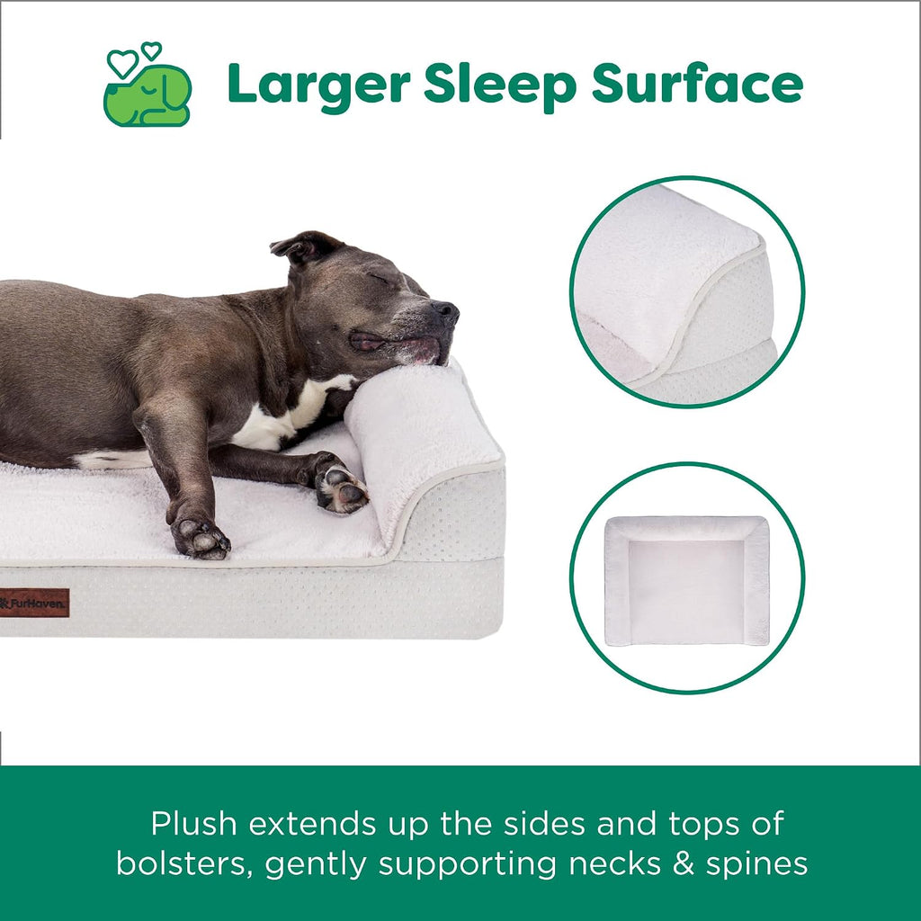 Furhaven Plush & Embossed Velvet Cooling Gel-Top Dreamer Sofa Pet Bed, Clay, Large