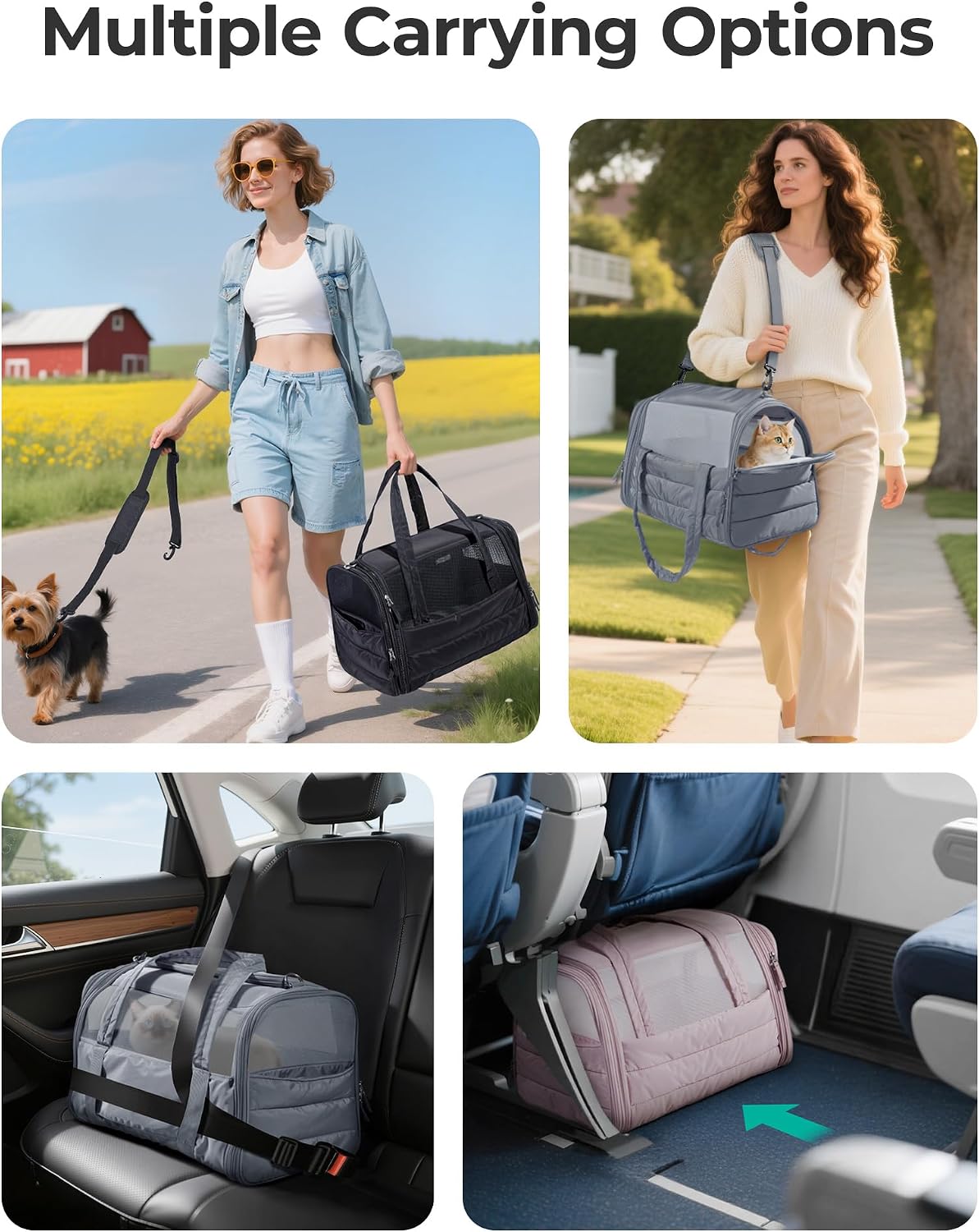 BAGSMART Cat Carrier Soft-Sided Puffy Quilted Collapsible Pet Travel Bag