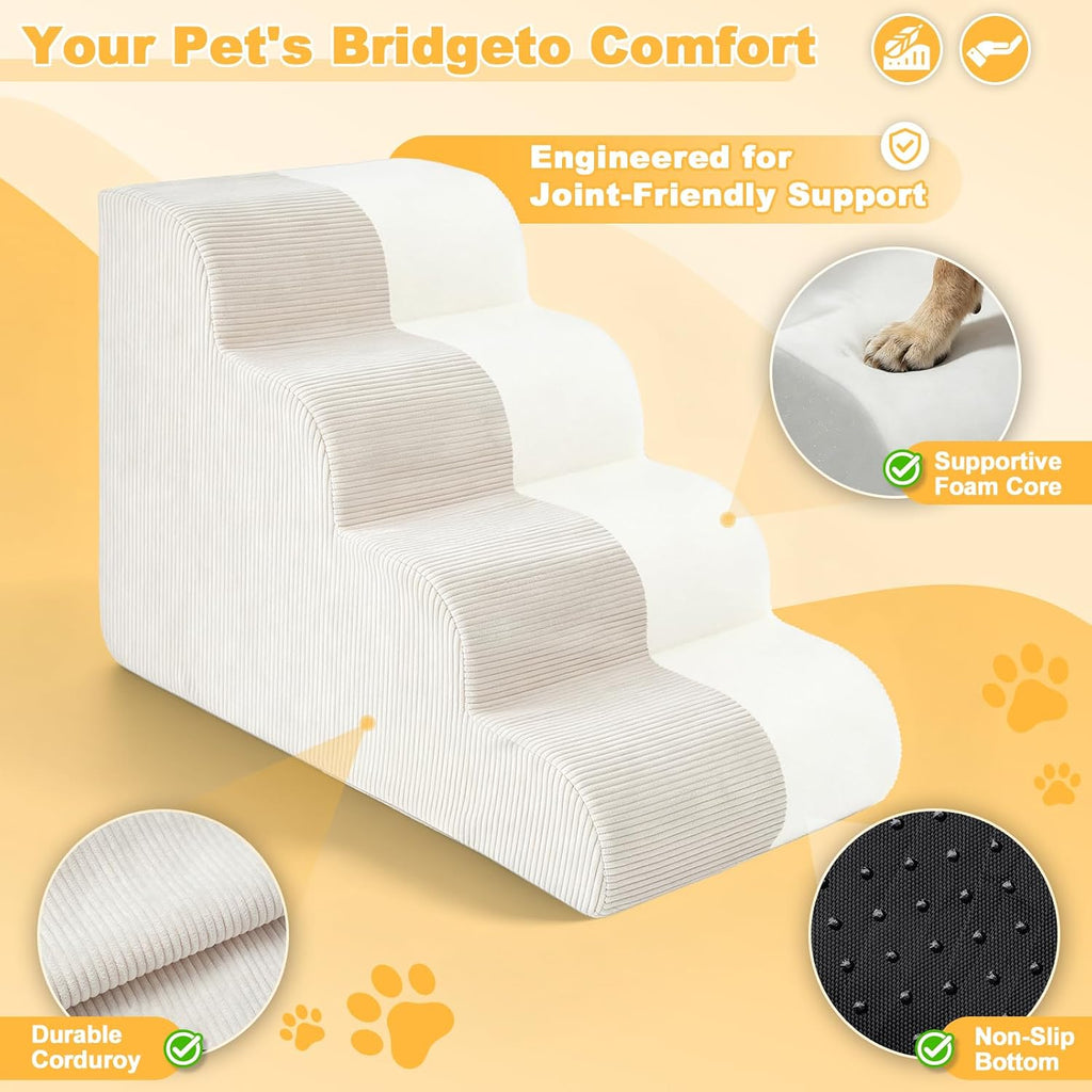 Dog Stairs for Bed & Couch - 18" H 4-Step Pet Steps for Small Dogs