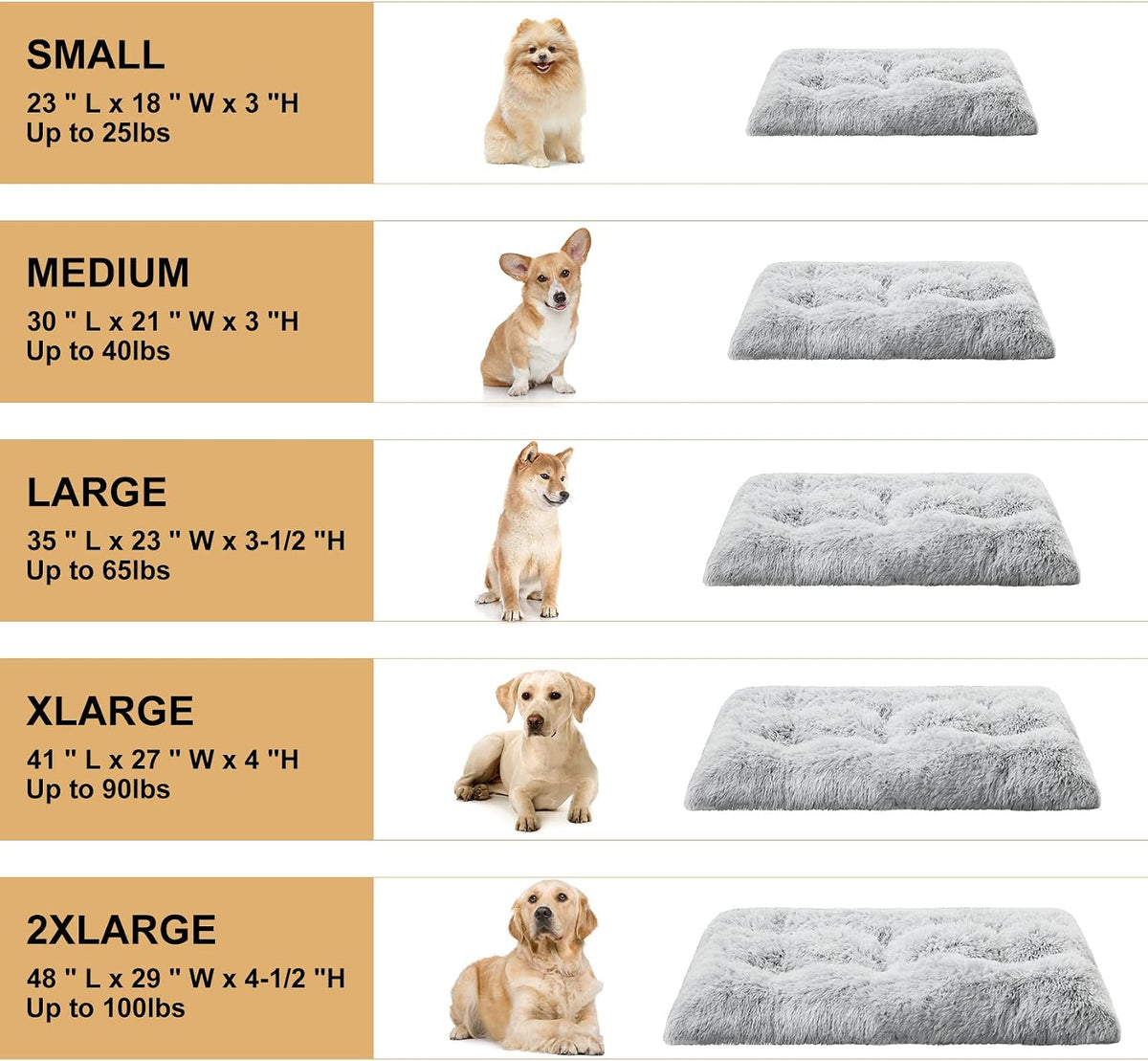 BFPETHOME Dog Beds for Large Dogs, Plush Dog Crate Bed Fluffy Cozy Kennel Pad for Sleeping &Ease Anxiety, Washable Pet Mats with Anti-Slip Bottom for Large Dogs, Grey