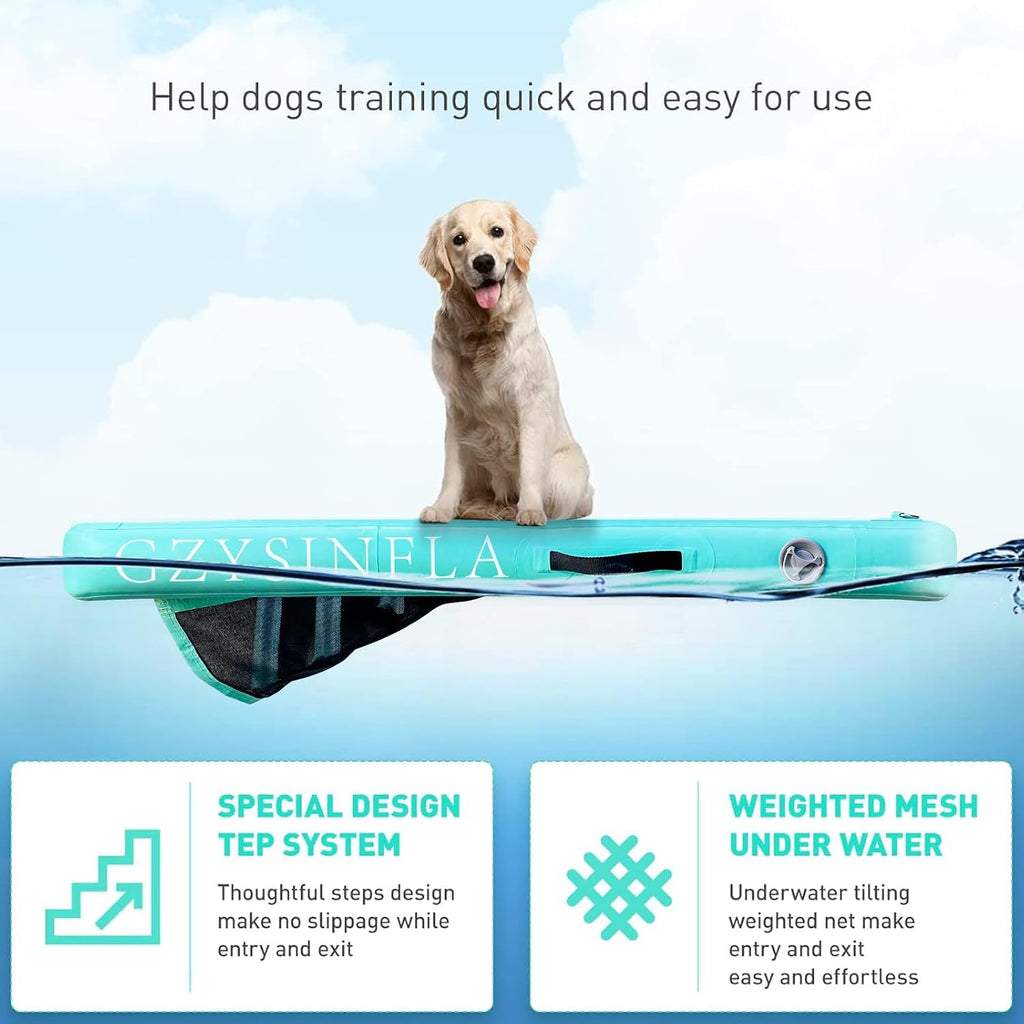 Inflatable Large Dog Water Ramp Float Floating Ramp-Swimming Pets Up to 200 Pounds Large Dogs-Inflatable Stairs for Boats, Docks, with Pump/Rope/Repair Kit - PVC Anti-Slip Fabric