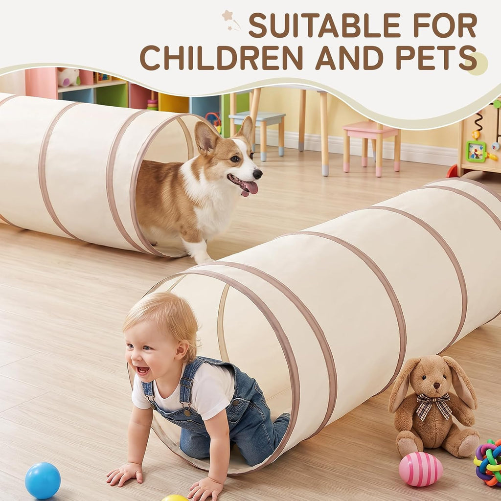 Moncoland Kids Play Tunnel Tent for Toddlers, Pop Up Crawl Tunnel Toy for Baby or Pet with Neutral Color, Collapsible Gift for Boy and Girl Play Tunnel Indoor and Outdoor Game (Beige Tunnel)