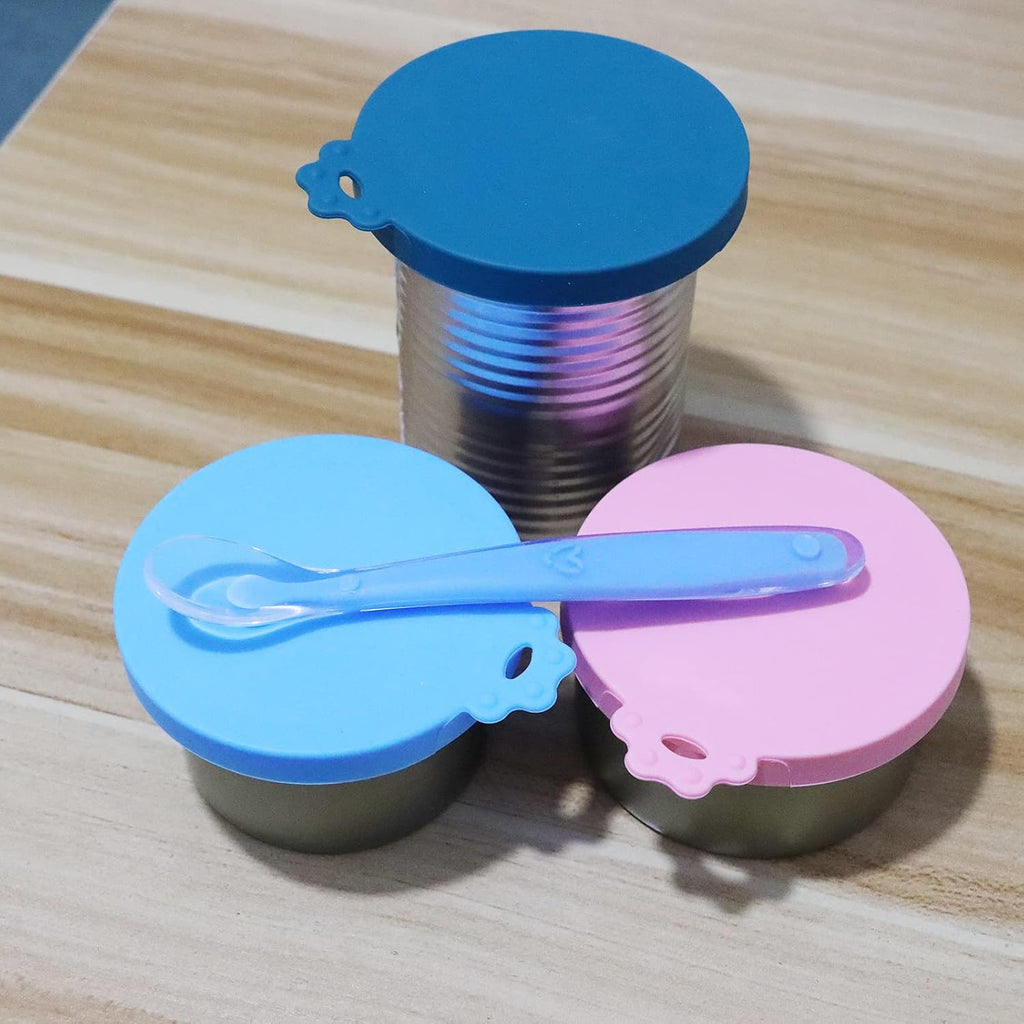 Food Can Covers | 3 Pack Silicone Food lids & 1 Can Spoon | Fit Most Standard Size Canned Dog Cat Food(3+1) 