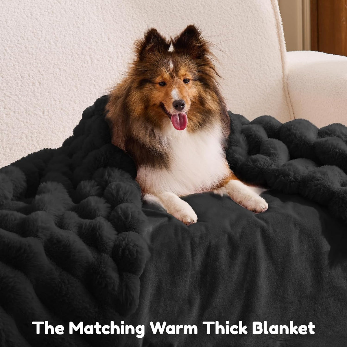 ChiXnuggle Orthopedic Human Dog Bed,Striped Faux Fur Washable Cover,Blanket