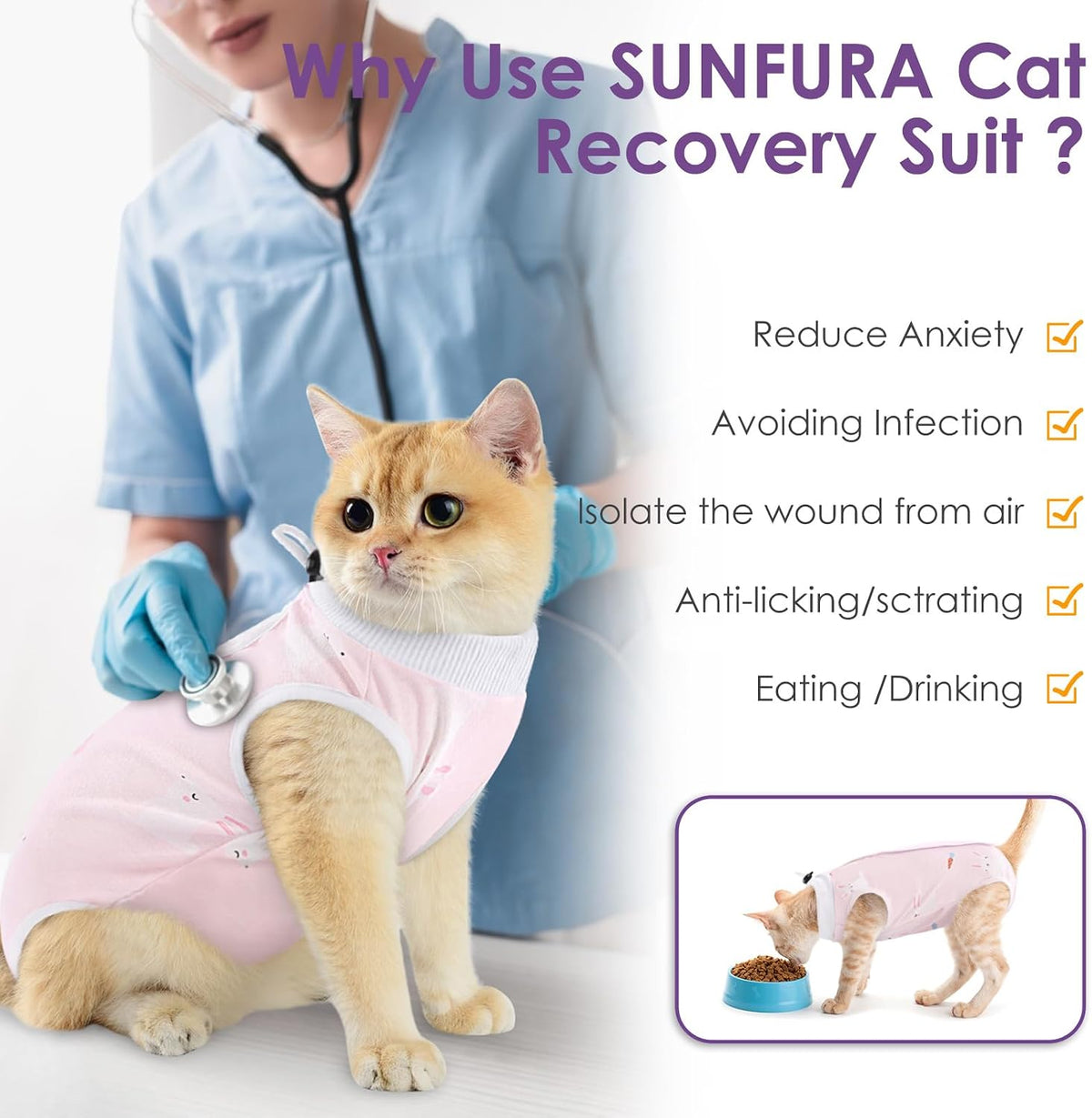 Cat Recovery Suit, Soft Kitten Onesie for Cats After Surgery Female